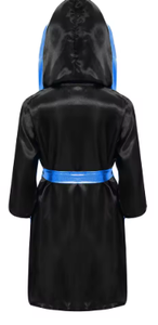HAWK SPORTS INDUSTRIES <b>Red</b> Hooded Polyester Satin Robe Gold Trim <b>Belt</b> All Seasons for Child Boxing Training/Competition Wear - Product Image 6