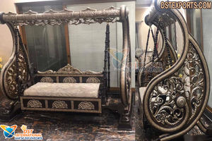 Indoor <b>Wooden</b> Brown Finish <b>Swing</b> for Home Designer Teak <b>Wooden</b> <b>Swing</b> for Living Room Walnut Finish High Carved <b>Swing</b> for Home - Product Image 6