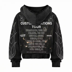 Sweat à capuche zippé personnalisé en molleton 100 % coton écologique, style punk Dishonor, imprimé strass, motif lettres noires surdimensionné pour homme - Product Image 2