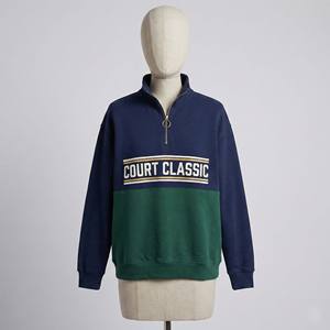 <b>Retro</b> Sport Style Women Quarter Zip <b>Sweatshirt</b> Forest Green Color Block Pullover Vintage Tennis Aesthetic Stand Collar Jumper - Product Image 1