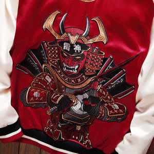 Crimson Raijin Samurai Sukajan <b>Jacket</b> Unisex Patchwork Design Spring Thin Hip Hop Souvenir Coated OEM Service - Product Image 4