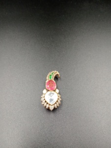 <b>Gold</b> Plated Silver Brooch Pear Cut Cubic Zirconia Pink Green Stones Unisex Party Jewelry <b>Clothes</b> Peacock Design Brooch Pins - Product Image 6