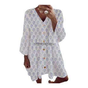 Haut élégant en coton imprimé floral, imprimé à la main, tenue de soirée élégante pour femmes, vêtements d'Inde et du Pakistan - Product Image 4