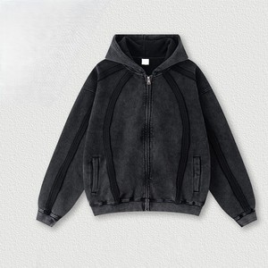 Sudadera con capucha y cremallera para hombre, de moda, de tejido polar de peso premium, con bordado personalizado, producción a granel - Product Image 4
