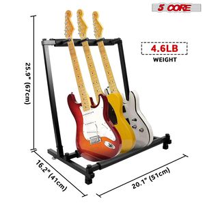 Support de Guitare Triple à 3 Emplacements, Présentoir de Sol Pliable et Portable pour Guitares Électriques, Acoustiques et Flying V, Rangement Sécurisé - Product Image 3