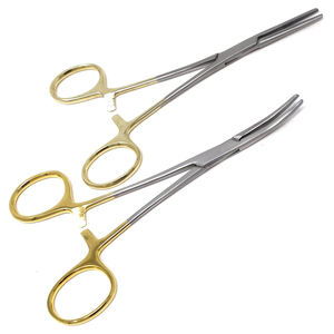 Pinzas hemostáticas Kelly manuales de acero inoxidable con mordazas semiserradas, mango dorado antideslizante, instrumento quirúrgico de grado hospitalario - Product Image 1
