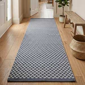 Plaid Kitchen Rug Blue White Farmhouse Style Flat Weave Non-Slip Rectangle Indoor Area Rug with Fringe <b>Large</b> Size Hallway Runner - Product Image 6