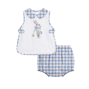 Baby Boy Plaid Shorts Set With Bunny Embroidery Preppy Style 0-24 Months Cotton Woven Fabric Made in Bangladesh manufactures - Product Image 6