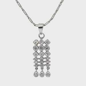 Conjunto de Collar y Pendientes de Plata con Circonitas, Joyería Geométrica de Cristal, Collar con Colgante Chapado en Rodio, Regalo para Mujer - Product Image 3