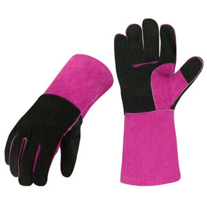 Pink Black Leather Safety <b>Gloves</b> with <b>Touchscreen</b> Needle Detection Wrist Length Unlined Eco-Friendly for Winter Daily Casual Use - Product Image 1