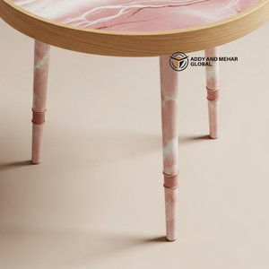 Pink Marble Design Round Wooden <b>Stool</b> – Handcrafted Modern Decorative Accent <b>Stool</b> - Product Image 5