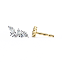 Boucles d'oreilles clous en or jaune massif 10K 14K 18K avec diamants CVD de laboratoire courbés en forme de feuille de vigne, 0,35 carat au total, style Marquise