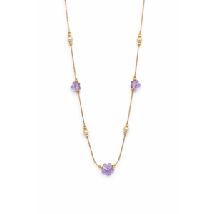 Fashion Revalia VMG9 18K Rose Gold Lavender Floral <b>Statement</b> <b>Necklace</b> Women Purple Crystal Flower Pearl Accents Link Chain - Product Image 1