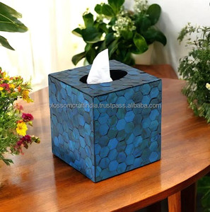 Boîte à mouchoirs décorative en nacre incrustée faite à la main, mosaïque de coquillages, couvercle rectangulaire pour maison de luxe, salle de bain, bureau - Product Image 5
