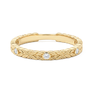 แหวนเพชรทรงกลมแบบฝังลายดอกไม้ ดีไซน์เก๋ วงแหวนทองคำแท้ 14K 18K ลายใบไม้ สามารถสวมซ้อนกันได้ แหวนหมั้นแบบเรียบหรู ฝังเพชรแบบ Bezel - Product Image 1
