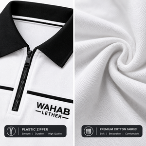 Chemise Homme Personnalisée Blanche et Noire à Fermeture Éclair, Couleur Unie, Bloc de Couleurs, Formelle, Tricotée, Respirante, en Coton, Séchage Rapide - Product Image 4