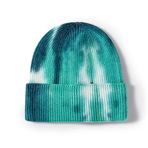 Gorros de punto lisos de acrílico 100% personalizados al por mayor, cálidos para invierno, coloridos, con efecto tie-dye, unisex, de alta calidad - Product Image 4