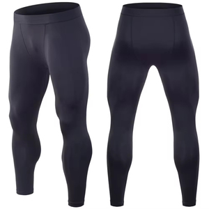 Men Compression <b>Pants</b> Full Length Solid Color <b>Spandex</b> Nylon Elastic Waistband - Product Image 1