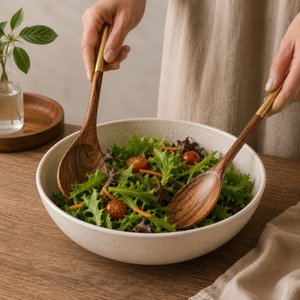 Luxury Handcrafted Acacia Wood Salad Server Set with <b>Gold</b> Brass Handles Modern Wooden <b>Serving</b> <b>Spoon</b> & Fork for Home And Hotel - Product Image 4