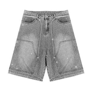 Men's Solid Washed Denim Bermuda Shorts High Waist <b>Button</b> <b>Fly</b> Casual Canvas Breathable Style - Product Image 1