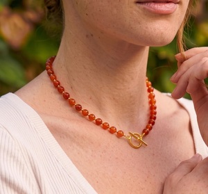 Wholesale AA Grade 6mm Natural Carnelian Beaded Choker 14K Gold <b>Toggle</b> Clasp Bohemian Party Real Gemstone Healing Crystal - Product Image 1