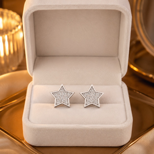 10K Gold Star Shape Diamond Stud <b>Earrings</b> Screw <b>Back</b> |Real Diamond Cluster Hip Hop Style Studs Luxury Anniversary Gift for Women - Product Image 3
