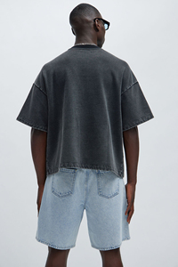 Men's Oversized Denim T-Shirt With Number 3 Print Short Sleeve O-Neck Street Style Cotton Washed Look And Customization For Men - Product Image 2