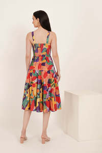 Colorful Geometric Print Chiffon Midi <b>Dress</b> <b>Spaghetti</b> <b>Strap</b> Tiered A-Line Casual Summer <b>Dress</b> Women Breathable Woven Fabric - Product Image 4