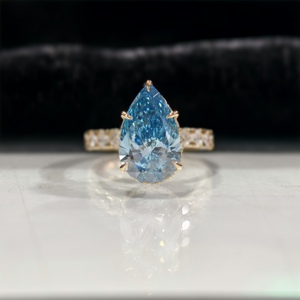 Anillo de Compromiso Clásico con Diamante Azul de Corte Pera de 5 Quilates Cultivado en Laboratorio, Oro de 14K, con Certificado IGI, para Aniversario o Boda - Product Image 6