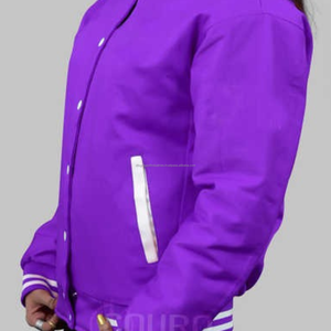 Chaquetas de béisbol con bordado de chenilla y logotipo personalizado unisex, chaqueta de sarga de algodón con cuello levantado para hombre - Product Image 5