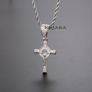 Pendentif Croix en Argent 925 Plaqué Or 18K, Rhodium et Or Rose, Diamant de Laboratoire Rond, Bijou Unisexe Hiphop, Cadeau - Product Image 3