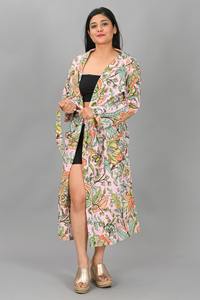 Robe kimono pour femme, taille unique, imprimé floral, coton, col en V, fermeture à cordon, douce, séchage rapide, style indien, vêtements de nuit d'été - Product Image 2