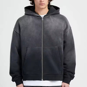 Vente en gros de blousons coupe-vent vintage en molleton éponge 100% coton, épais, délavé au soleil et à l'acide, avec fermeture éclair, de haute qualité et personnalisables - Product Image 1