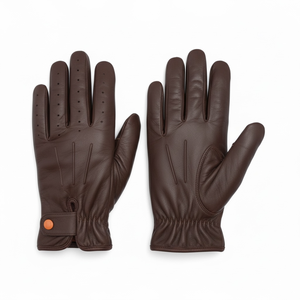 Gants d'équitation de luxe PRIME Geoffrey Professional Version, 100% cuir véritable brun foncé, fermeture à boutons, pour homme. - Product Image 1