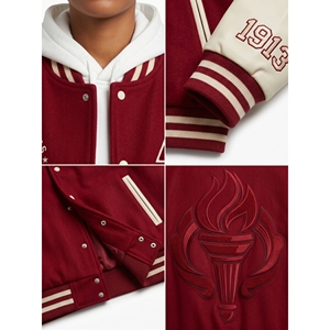 Chaqueta Varsity de Lana Melton Gruesa con Logotipo Bordado Personalizado, Fabricación OEM, Mangas de Cuero Sintético para Mujer, Talla Grande, HBCU - Product Image 4