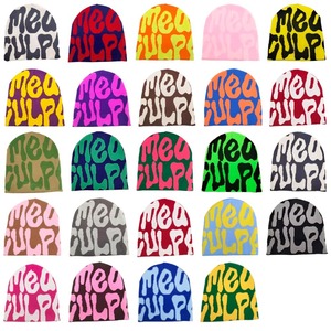 Custom Satin Lined Lining Inside Winter Knitted Skull Cap Cuffless All Over Print Y2K Beanies Hat With Jacquard Logo - Product Image 2