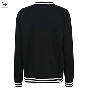 Veste universitaire noire pour femme à manches longues, col boutonné, couleur unie, en laine d'hiver avec garniture contrastante en cuir PU, coupe classique, vente en gros - Product Image 5