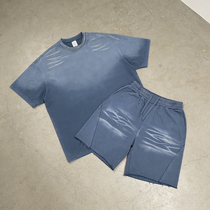 Custom Men's <b>Spray</b> Dyed Gradient T Shirt and Shorts <b>Set</b> Elastic Waist Drawstring Raw Edge Casual Streetwear Athletic Summer <b>Set</b> - Product Image 5