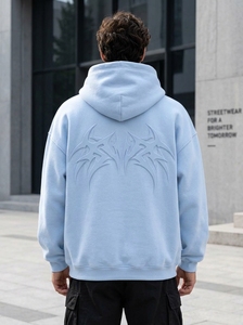 เสื้อฮู้ดดี้ผู้ชาย ONEAPEX สีฟ้าอ่อน ลายนูน ทรงโอเวอร์ไซส์ สไตล์สตรีทแวร์ ผ้าคอตตอนหนานุ่ม สวมใส่สบาย - Product Image 2