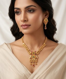Conjunto de Joyería Étnica de Perlas con Baño de Oro y Acabado Antiguo, Collar y Aretes para Bodas, Compromisos y Fiestas, para Mujer - Product Image 3