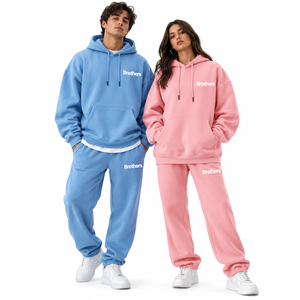 Custom Embroidered Couple <b>Hoodie</b> Tracksuit Zipper-Up Fleece Jogger Set Navy/Maroon <b>Red</b> Oversized Unisex - Product Image 6