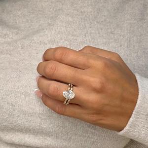 3 Carat Oval Cut Lab Grown Diamond Engagement <b>Ring</b> Set _ <b>Dainty</b> Band with Side Stones _ Matching Band _ 14K IGI Certified - Product Image 3