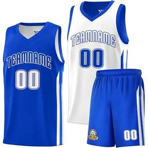 Venta al por mayor Reversible azul blanco baloncesto Jersey y pantalones cortos jóvenes y adultos uniformes ropa - Product Image 1
