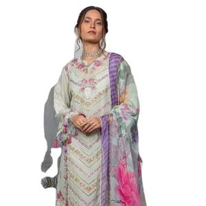 Nueva llegada Salwar Kameez con bordado pesado y Moti Work Pure Cambric Cotton & Viscose Dupatta Venta - Product Image 1