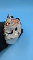 Colgante de Calavera 3D de Plata de Ley 925 Certificada, Joyería de Lujo Estilo Hip Hop con Moissanita Engastada en Garra, Bañado en Rodio/Oro, Grande y Pesado