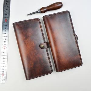 กระเป๋าสตางค์แบบยาวพับสองพับหนังแท้สีน้ำตาลสีน้ำตาลแบบวินเทจกระเป๋าคลัทช์ใส่ธนบัตรสำหรับผู้ชายและผู้หญิงพร้อม LSW-0098เปิดปิด - Product Image 2