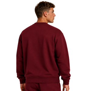 <b>Burgundy</b> <b>Men</b> Sweatshirt Crew Neck Long Sleeve Pullover Casual Fleece Top Custom Logo Streetwear Winter Sportswear Wholesale - Product Image 2