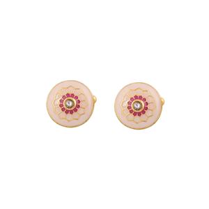Mancuernillas Redondas de Lujo con Baño de Oro y Esmalte Rosa Magenta para Hombre, Accesorios Florales para Camisa Formal, Regalo de Boda o Negocios - Product Image 1