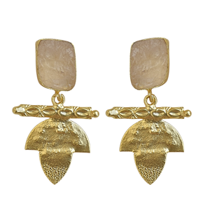 Boucles d'oreilles pendantes bohèmes plaquées or avec quartz rose en forme de plante, bijoux unisexes classiques vintage pour anniversaire - Product Image 3
