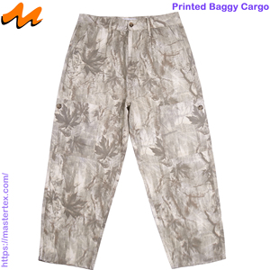 Pantalones Cargo Holgados Estampados para Hombre, Cintura Media, Frente Plisado, Teñido en la Prenda, Algodón/Algodón Reciclado, Protección UV, Transpirables, Uso Diario - Product Image 1